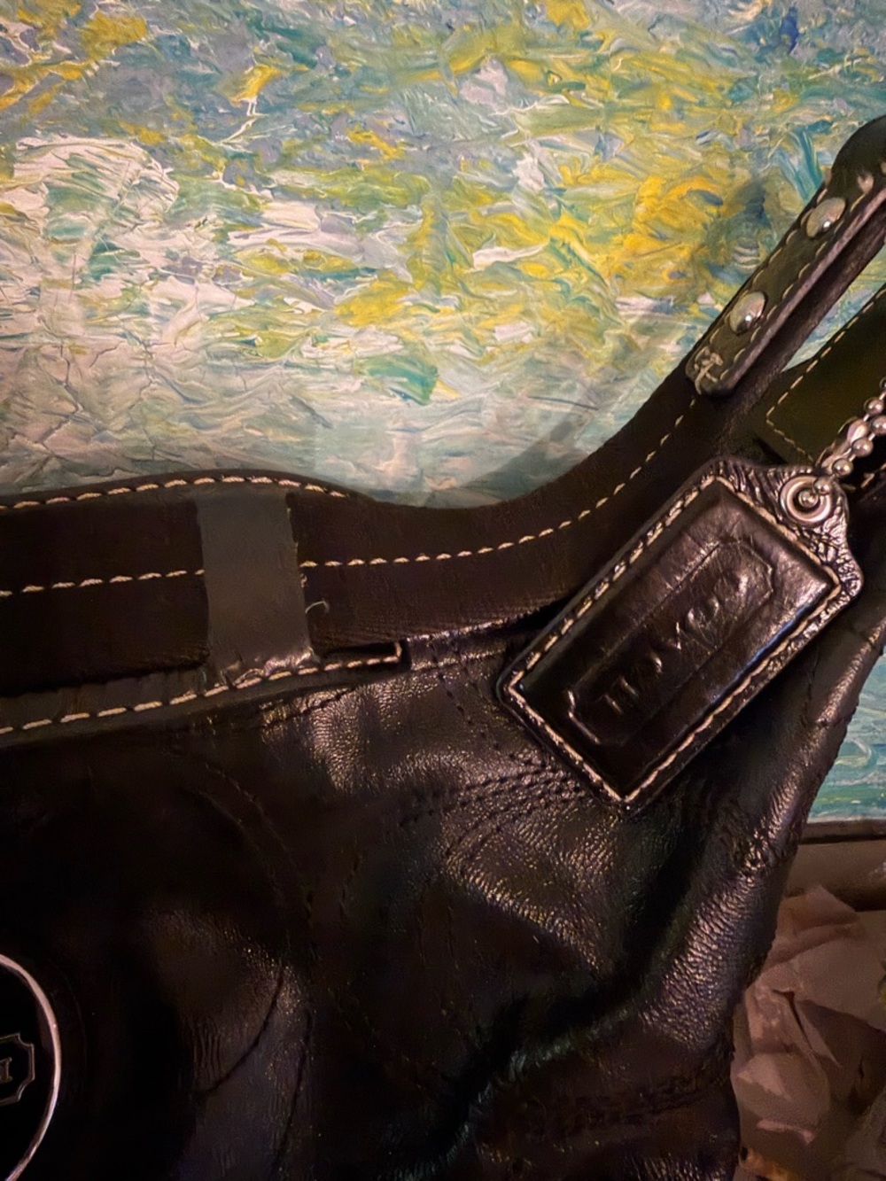 COACH Black Leather Shoulder Bag with Silver Hardware - Picture 3 of 10